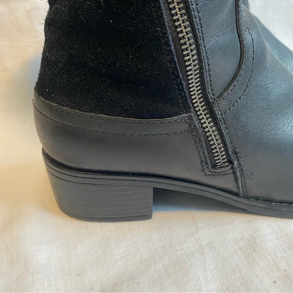 Franco Sarto Black Leather Suede Block Heel Round Toe Boots Size 9 - Picture 3 of 10